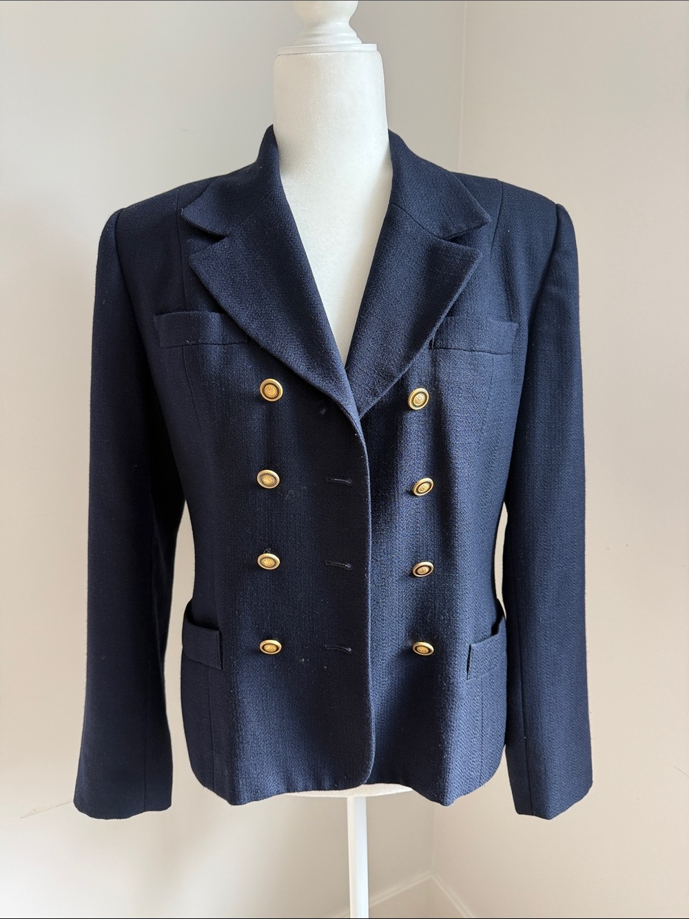 Kasper Double-Breasted Navy Blazer with Gold Buttons